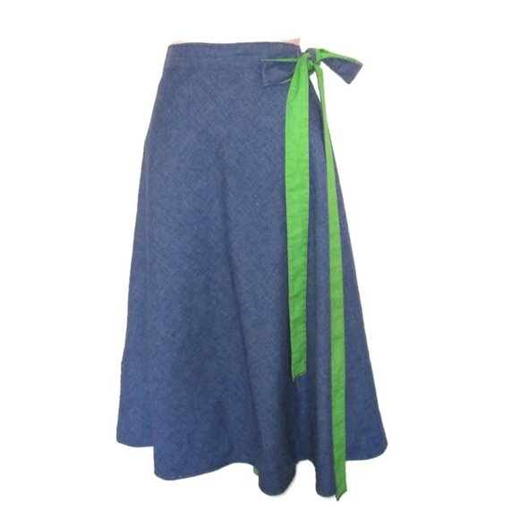 1970s vintage reversible denim green midi wrap skirt size medium - Picture 5 of 7